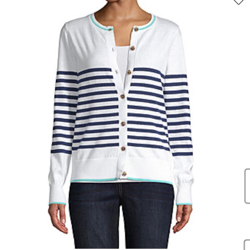 St. John's Bay Crew Neck Striped Button Cardigan